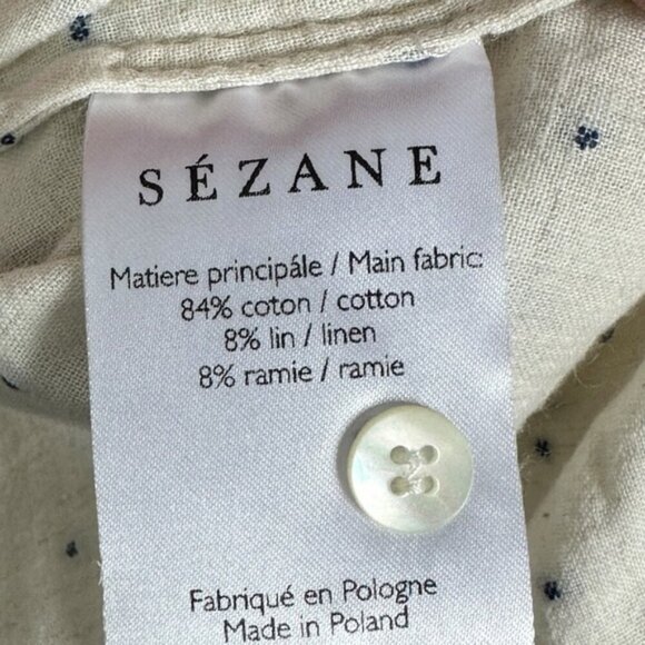 Sezane Linen Ramie Tomboy Shirt Ecru Blue Dot Print Size 34 French US 2 Button - Picture 8 of 15